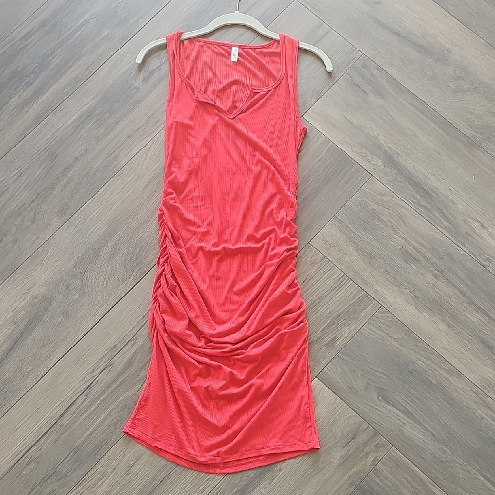 Red Sleeveless Ruched Dress